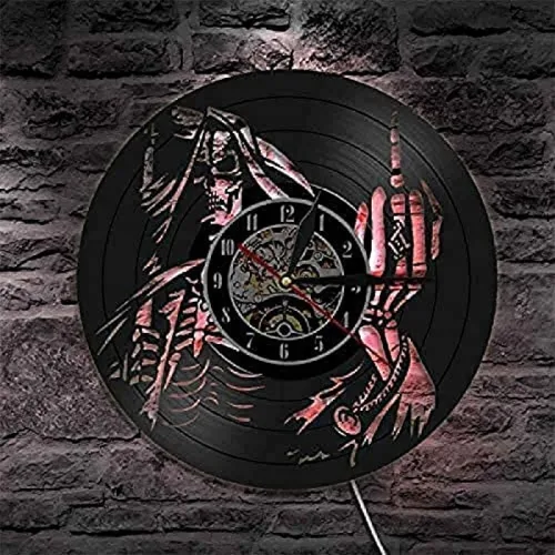Vista 4 de Reloj de pared con luz LED de dedo medio para pared, disco de vinilo, regalo para los amantes de 12 pulgadas (11.8 in)