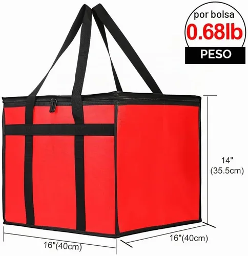 Vista 2 de Bodaon Bolsa de entrega de pizza aislada, 16 x 16 x 14 pulgadas, bolsas calentadoras de pizza para llevar caliente, bolsa de entrega comercial Negro
