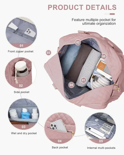 Vista 2 de Bolsa de lona de viaje, bolsa de fin de semana para mujer, R2-pink, Bolsa de viaje