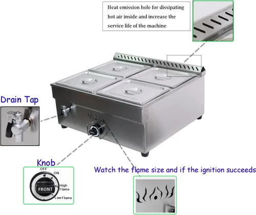 Vista 3 de INTBUYING Calentador de sopa de alimentos a gas LP, estufa de gas propano, calentador de vapor de acero inoxidable con válvula reguladora de gas
