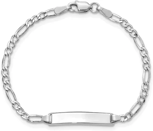 Vista 4 de Pulsera Figaro ID pulida semisólida de 14k WG, Oro blanco de 14 k, no disponible