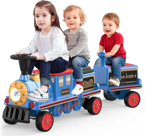 Vista 9 de ANPABO Tren de paseo de 12 V 7 AH, 2 plazas, silbato de tren Choo Choo Azul