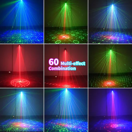Vista 2 de Luces de fiesta para escenario de DJ Disco, proyector de luz láser LED RGB con flash estroboscópico activado por sonido y control remoto