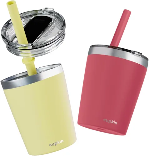 Vista 15 de CUPKIN - Taza apilable de acero inoxidable para niños, taza para batidos, tazas aisladas con recubrimiento en polvo, tapa libre de BPA y pajilla