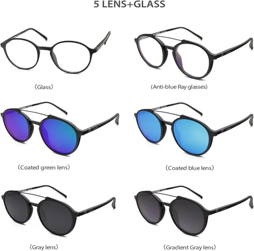 Vista 3 de Bauhaus Lentes de sol magnéticos con clip para hombres y mujeres lentes polarizados UV400 retro redondos antirreflejos transparentes