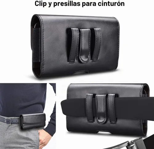 Vista 5 de Funda para teléfono con clip para cinturón, bolsa de transporte de PU de alta calidad con soporte para tarjetas de bloqueo RFID, funda magnética