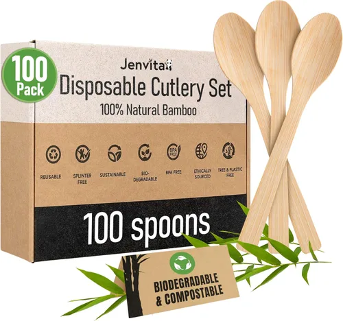 Vista 17 de Juego de cubiertos 100% de bambú - Juego de 100 cubiertos compostables