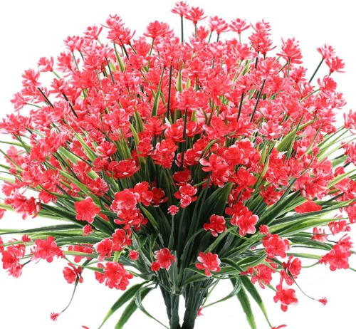 Vista 8 de 6 flores artificiales, arbustos de plástico sintético, resistentes a los rayos UV, no se decoloran, plantas de plástico sintético para bodas, ramos
