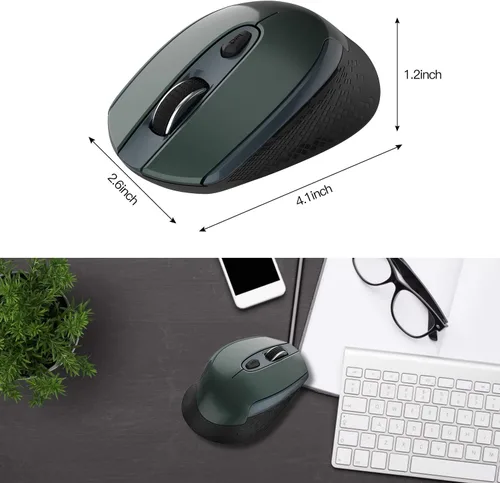 Vista 3 de Cimetech Ratón ergonómico inalámbrico, óptico de computadora de 2.4 G, 6 botones, silencioso con receptor USB, 3 DPI ajustables para laptop, Verde