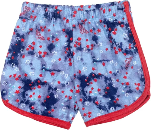 Vista 3 de DC Comics Conjunto de camiseta de la Liga de la Justicia Mujer Maravilla y pantalones cortos de delfín retro activo para bebés y niños grandes