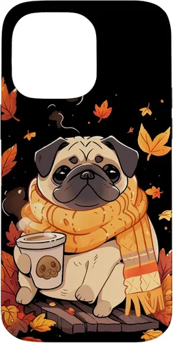 Vista 21 de Pug Fall Autumn Leaves Pumpkin Spice Latte Dog Kawaii Case for iPhone 17