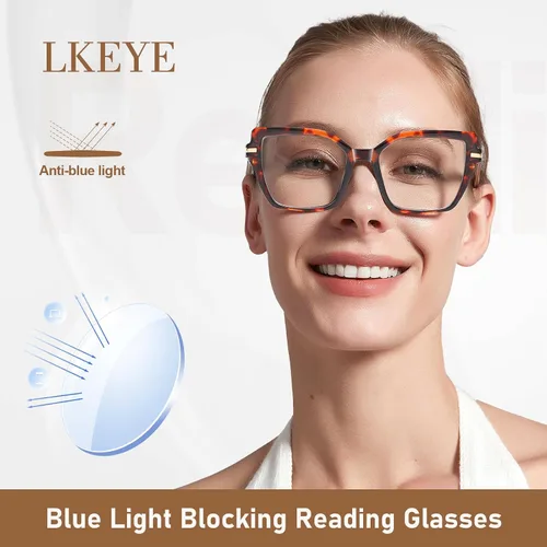 Vista 6 de LKEYE Gafas de lectura cuadradas para mujer, diseño de ojo de gato, bloqueo de luz azul, lk6095
