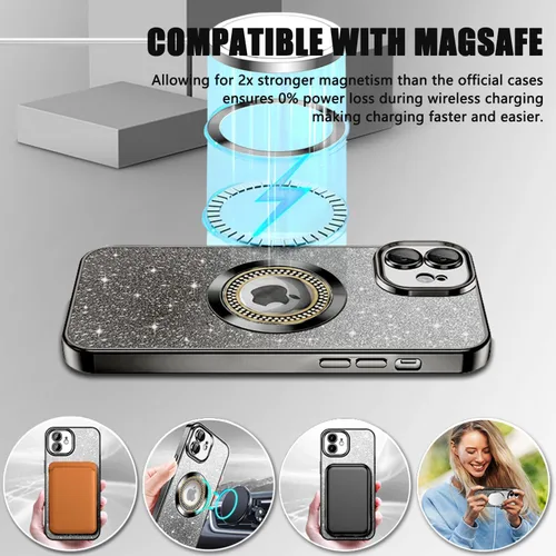 Vista 4 de Misscase Funda magnética con purpurina para iPhone 11 compatible con MagSafe, protección completa, delgada, a prueba de golpes, antiarañazos