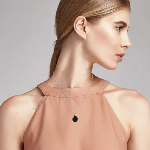 Vista 5 de Shop LC - Collar con colgante de turmalina negra, plata de ley 925 chapada en platino y oro amarillo vermeil con una piedra preciosa solitaria