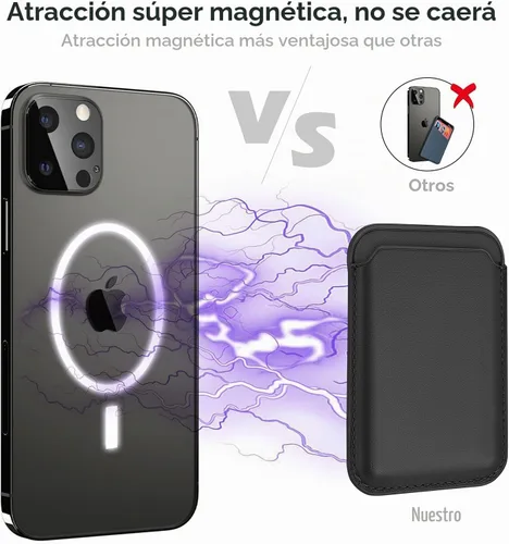 Vista 2 de WALLFID Magsafe - Cartera de cuero compatible con iPhone 15/14/13/12 Pro/Max/Plus/Mini, tarjetero RFID con imán MagSafe Negro
