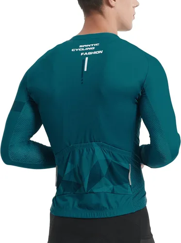 Vista 55 de Santic - Camiseta de ciclismo para hombre, manga larga, reflejante, cremallera completa, con bolsillos