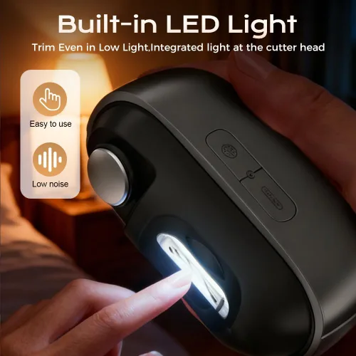 Vista 7 de Cortaúñas eléctrico automático 3 en 1 con pulido, pulidor eléctrico mejorado de uñas con luz LED y almacenamiento de restos de uñas, cortaúñas Negro