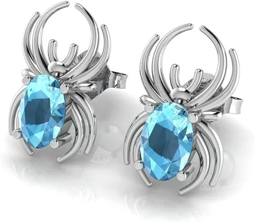 Vista 2 de Elegantes pendientes de plata esterlina 925 con forma de araña de Halloween Joyas de mujer de piedras preciosas naturales