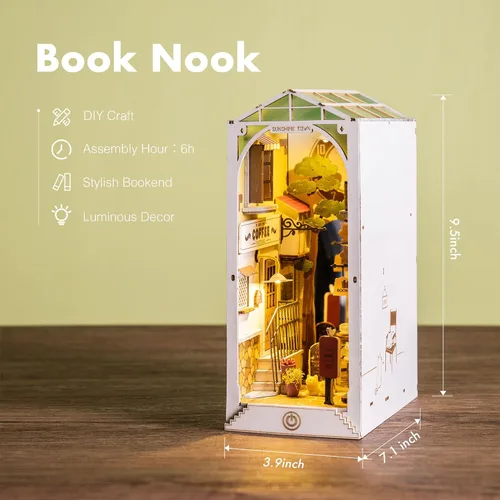 Vista 8 de Rolife Kit de rincón de libros de bricolaje, kit de rincón de libros en miniatura, sujetalibros decorativos creativos