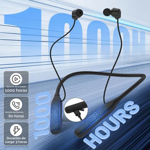 Vista 3 de Auriculares Bluetooth con banda para el cuello, auricular Bluetooth con Negro