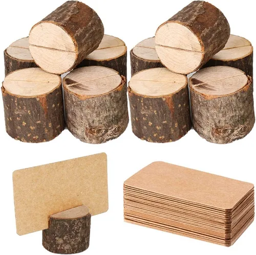 Vista 8 de Toncoo Portatarjetas de madera, 15 soportes rústicos de alta calidad para números de mesa y 30 tarjetas de mesa de papel Kraft, soportes de madera