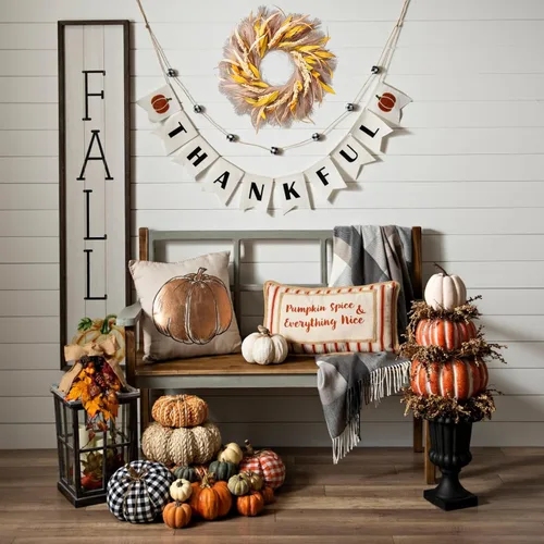Vista 6 de Corona de otoño de 22 a 24 pulgadas para decoración de puerta delantera del hogar Marrón