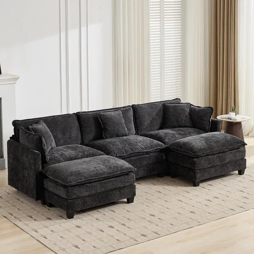 Vista 37 de Sofá seccional modular, sofá seccional en forma de L de 76.7 pulgadas con otomana móvil, cómodo loveseat de chenilla nube con reposabrazos