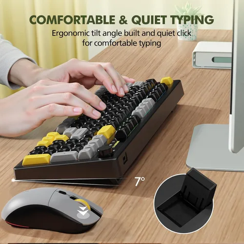 Vista 8 de Combo de teclado y mouse inalámbricos cremoso con teclado numérico para computadora de escritorio, Mac, iPad, Bluetooth/2.4 ghz/recargable