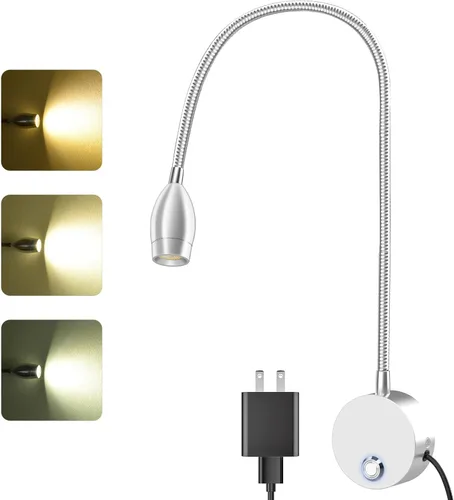 Vista 10 de ERAY 1 paquete de 1 luz LED de lectura para cama montada en la pared Touch Control, 3 Dimmable, 360°Flexible Gooseneck Headboard Book Reading