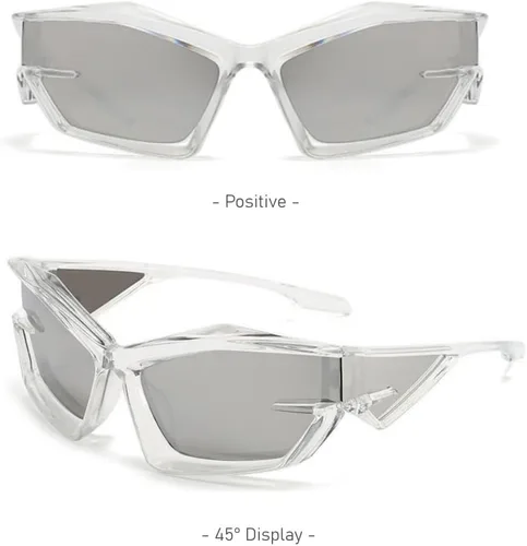 Vista 5 de BAWUYI Cool Futuristic Y2K - Gafas de sol para hombres y mujeres, deportes envolventes alrededor del escudo de ojo de gato, lentes de sol espaciales