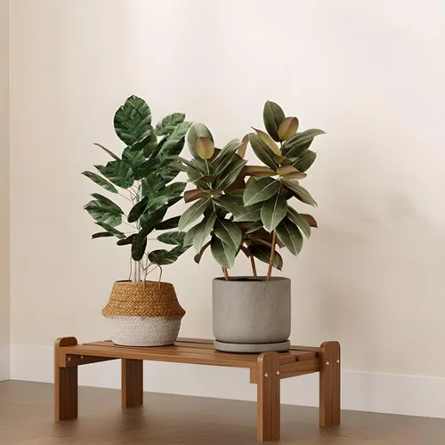 Vista 7 de Soporte rectangular para plantas de madera maciza de 1 nivel, 4 patas, flores, suculentas, rábano verde, de una sola capa, escalera de balcón Marrón