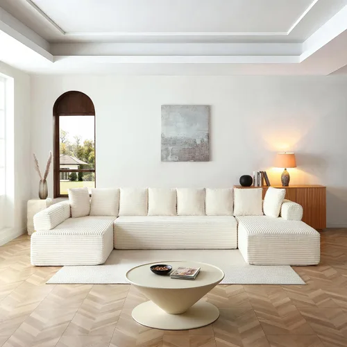 Vista 10 de Sofá cama modular de 124 pulgadas, sofá de nube sin hueso para sala de estar, sofá de 5 asientos en forma de U con 2 bolsillos de almacenamiento y 2