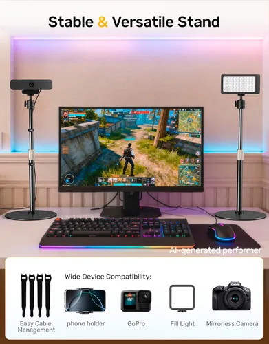 Vista 4 de Soporte de trípode para cámara web para escritorio de altura ajustable y soporte giratorio de 360° para cámara web compatible con Logitech Webcam