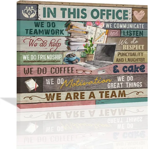 Vista 20 de At In This Office - Arte de pared inspirador para oficina, citas motivacionales, imágenes, lienzo, arte de pared con texto en inglés, We Are A Team