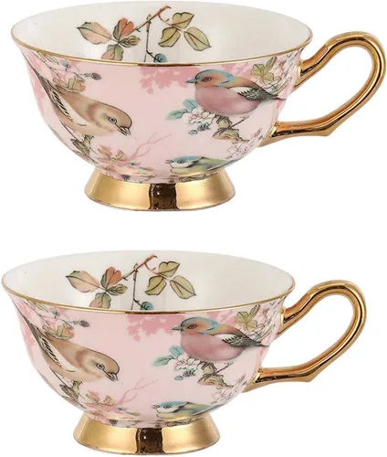 Vista 7 de TFE's - Juego de taza de té y platillo, 6 piezas de porcelana de hueso con diseño vintage, juego de taza de café y taza de espresso para cualquier