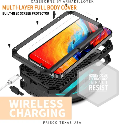 Vista 3 de Lunivop Funda de metal compatible con iPhone 14 Plus, protección de cámaras de alta resistencia, protección completa de 360 grados con protector