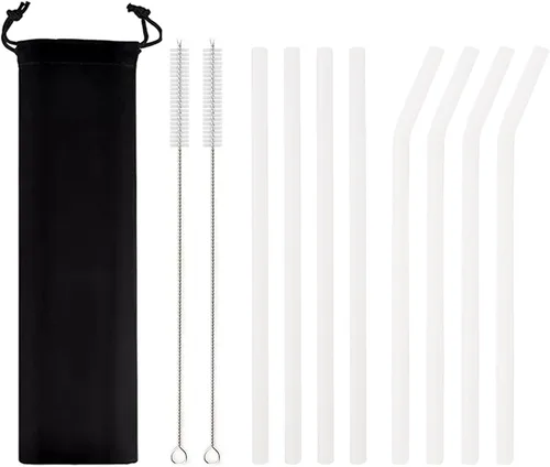 Vista 10 de JASHII 8 popotes de vidrio negro, reutilizables, de cristal, colorido, resistente a las roturas, con 2 cepillos de limpieza para batidos, batidos