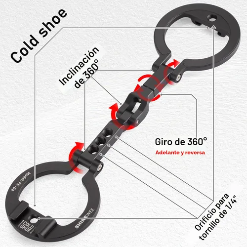 Vista 5 de Soporte de teléfono de doble anillo magnético – Soporte plegable de aluminio CNC de rotación de 360°, tornillo de 1/4 pulgadas, interfaz de zapata
