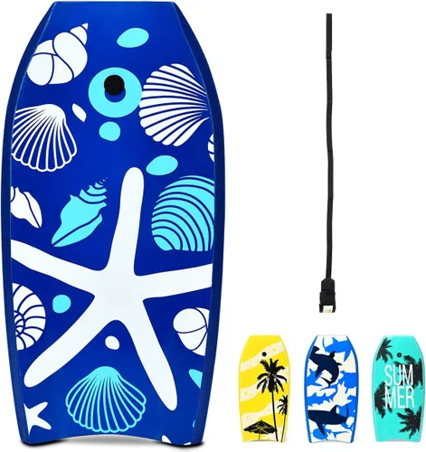 Vista 12 de GYMAX Tablas de Bodyboard para Playa, Tabla de Bodyboard de 33"/37"/41" con Núcleo de Espuma EPS, Cola en Media Luna, Doble Canal y Correa