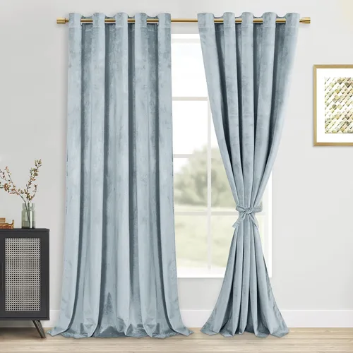 Vista 31 de DWCN - Juego de 2 paneles de cortina de terciopelo con ojales negros, tratamiento de ventanas con aislamiento térmico, apilables, decoración moderna