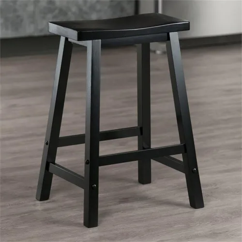 Vista 2 de Pemberly Row Taburete de bar de madera maciza de transición de 24 pulgadas, acabado negro, taburete de altura de mostrador, diseño elegante