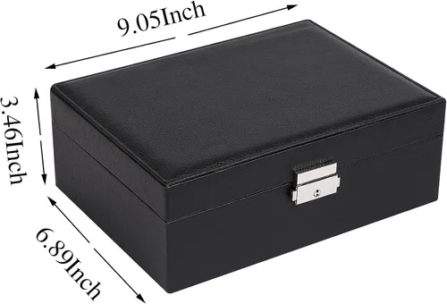 Vista 4 de Joyero para mujer cuero con candado organizador portátil de joyas de 2 capas y caja de almacenamiento collares pulseras anillos soporte para aretes