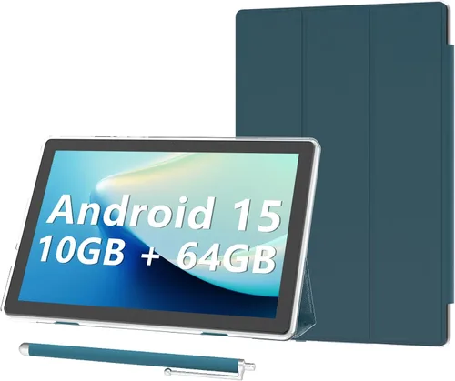Vista 8 de Tablet Android 15 de 10 pulgadas con funda, 12 GB de RAM + 64 GB de ROM (expandir a 1 TB), tabletas con procesador de cuatro núcleos, WiFi 5G 6 Negro