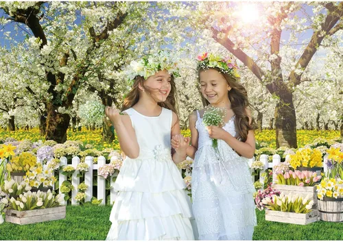 Vista 5 de Telón de fondo de primavera de poliéster de 8 x 6 pies, paisaje natural, árbol de bosque, fondo de fotografía para niños, cumpleaños, boda, baby