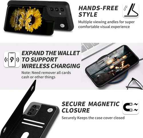 Vista 3 de BVDIKMI Funda para Samsung Galaxy A13 5G con ranura para tarjetero, funda de piel sintética, doble cierre magnético y cubierta duradera a prueba