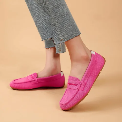 Vista 3 de JBB Mocasines de punto para mujer, mocasines Penny cómodos, sin cordones, zapatos para caminar y lanchos..