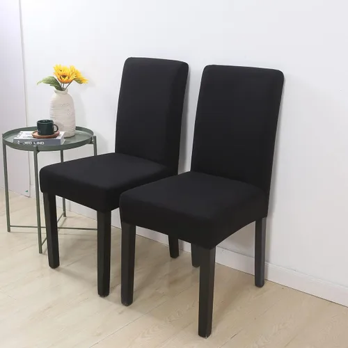 Vista 8 de Chickwin Paquete de 2 fundas elásticas para sillas de comedor, fundas elásticas negras para sillas de cocina, de elastano, sin brazos, ideales