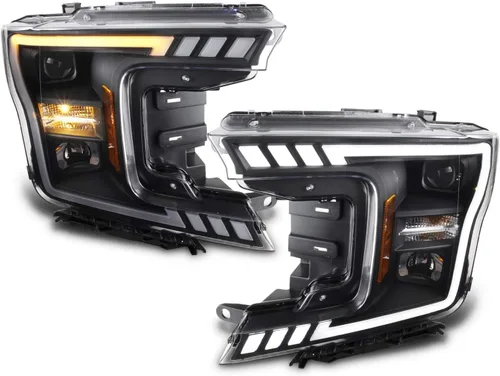 Vista 2 de AKKON - Para camioneta Ford F150 F-150 2018-2020, faros delanteros LED DRL con tubo negro y proyector con señal de giro secuencial