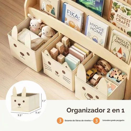 Vista 4 de OOOK Estantería de madera para niños con 3 cajas de almacenamiento