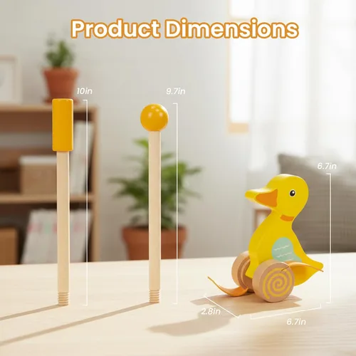 Vista 9 de WOODENFUN Juguetes de empuje de madera para niños pequeños, bebé tire a lo Montessori - Juguete de desarrollo temprano para niñas de 1 año, regalo